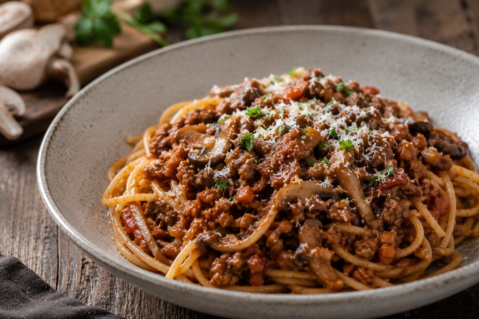 Pilz-Bolognese
